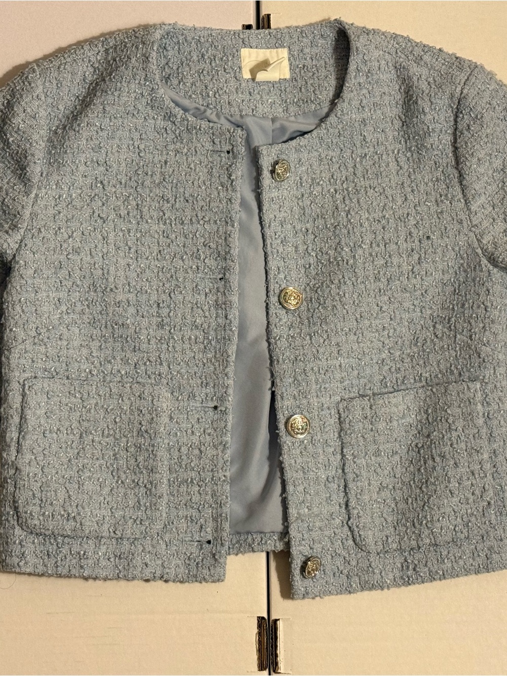 H&M Light Blue Cropped Tweed Jacket - Size XS